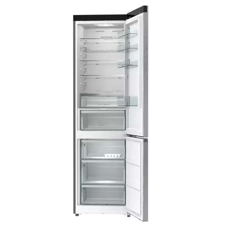 Ledusskapis ar saldētavu Gorenje NRB620E61X4WFE, brīvstāvošs, nerūsējošais tērauds, kopējā ietilpība 413 L, saldētava apakšā 130 L, NoFrost, LED displejs