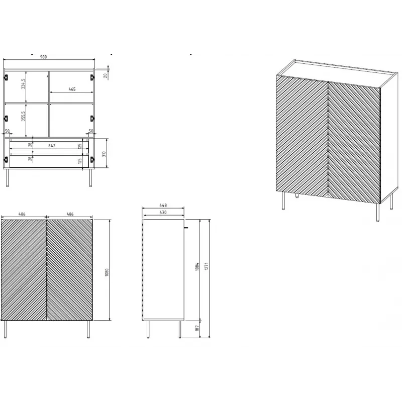 Plauktu komplekts cama meble ONDA ONDA 98×45×127 cm zaļš, stāvošs pie sienas novietojams skapis