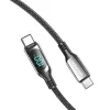 Vention kokvilnas pīts USB 2.0 C tēviņš–C tēviņš 5A kabelis ar LED displeju 1,2 m, melns, cinka sakausējuma tips