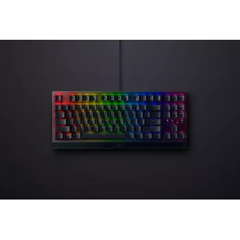 Mehāniskā spēļu tastatūra Razer MelnsWidow V3 Tenkeyless — USB, QWERTY US, Razer dzeltena slēdži, RGB apgaismojums, melna