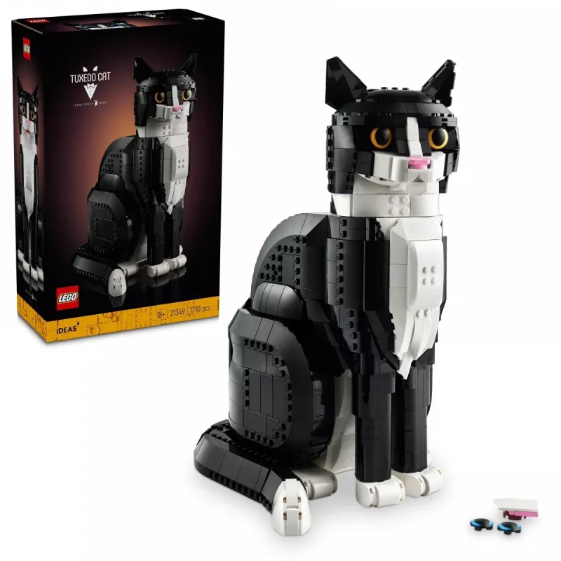 LEGO komplekts Ideas 21349 Tuxedo Cat celtniecības komplekts — kolekcionējams ķieģeļu modelis, vitrīnas priekšmets