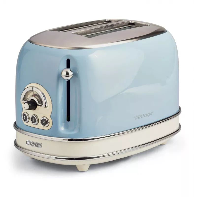Ariete 155 Design 2 Slice Toaster ar sviestmaižu turētājiem, 6 grauzdēšanas līmeņi, 810 W, nerūsējošā tērauda korpuss, noņemama drupaču paplāte, pasteļzils