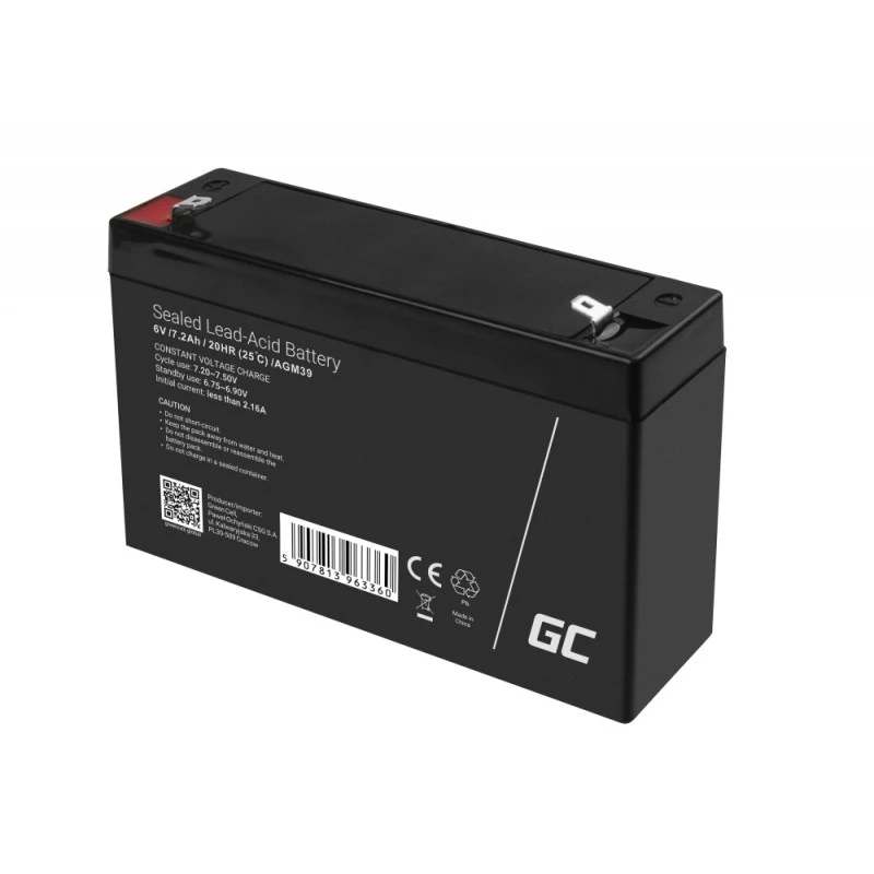 zaļa Cell AGM39 rūpnieciskā uzlādējamā baterija 7200 mAh 6 V