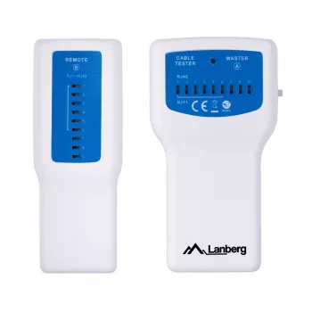 PoE testeris LANBERG NT-0402 — PoE tīkla kabeļu testeris ar RJ-45/RJ-11 atbalstu, LED indikatoriem, strāvas LED, ieslēgšanas/izslēgšanas slēdzi
