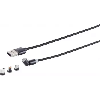 Magnētisks 3-in-1 USB-A uzlādes kabelis ShiverPeaks 540° — Melns, USB-A uz magnētisko multi-savienotāju