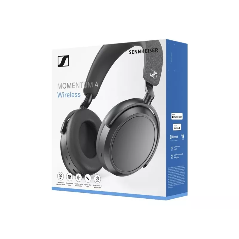 SENNHEISER Momentum 4 Wireless Bluetooth trokšņus slāpējošās austiņas – melnas