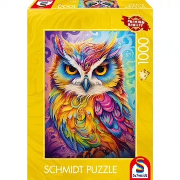 1000 gabalu puzle Schmidt Spiele 59782 — Owl in Parrot Dress, mozaīkpuzle, 1000 gabali