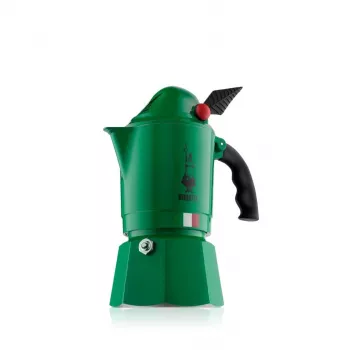 BIALETTI Moka BREAK ALPINA moka katls — 3 krūzes, zaļš, alumīnijs, bakelīta rokturis