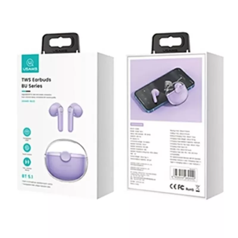 (violeta, Bluetooth Headphone 5.1) USAMS Bluetooth Headphone 5.1 Wireless TWS Earphone Touch Control Earbuds Waterproof Sport Headsets Noise Reduction