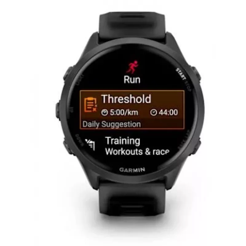 Viedpulkstenis GARMIN Forerunner 570 — 47 mm šīfera pelēks alumīnija korpuss, caurspīdīga melna silikona siksniņa