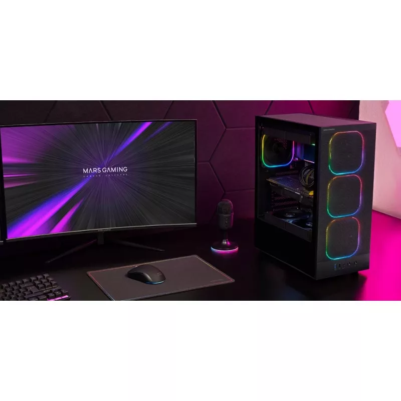 Datora korpuss TACENS MARS MC‑NEBULA Midi Tower ar rūdīta stikla paneli, četriem 120 mm aRGB ventilatoriem, atbalsta ATX, GPU līdz 30,2 cm