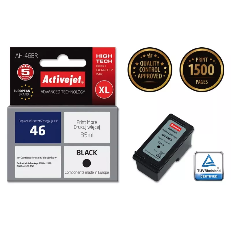 Activejet AH-46BR tinte (aizstāj HP 46 CZ637AE; Premium; 35 ml; melna)