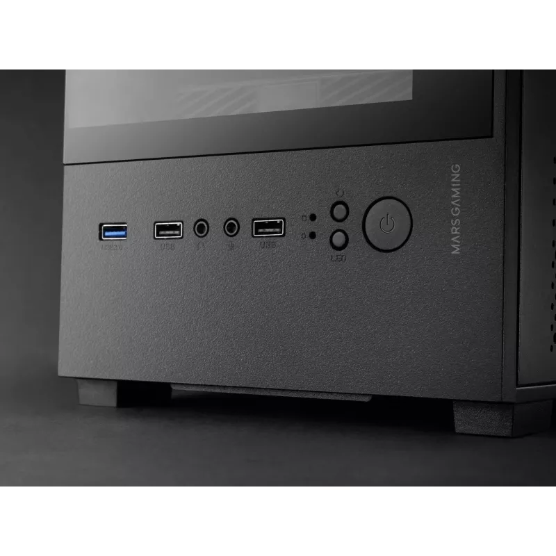 TACENS Mars Gaming MC-SE2 — Mini-ITX / Micro-ATX, melns, sānu logs, apakšā izvietots barošanas bloks, atbalsta 2x2,5 collu + 1x3,5 collu