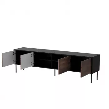 TV skapītis cama meble CORTINA 4D 200x40x55 cm, melna virsma, riekstkoka priekšpuses