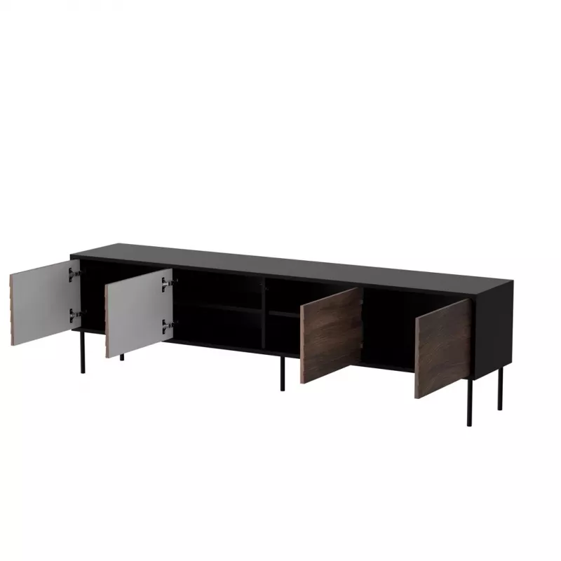 TV skapītis cama meble CORTINA 4D 200x40x55 cm, melna virsma, riekstkoka priekšpuses