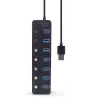 USB centrmezgls Gembird UHB-U3P7P-01, 7 portu USB 3.2 Gen 1 (Type-A), 0,24 m kabelis, melns