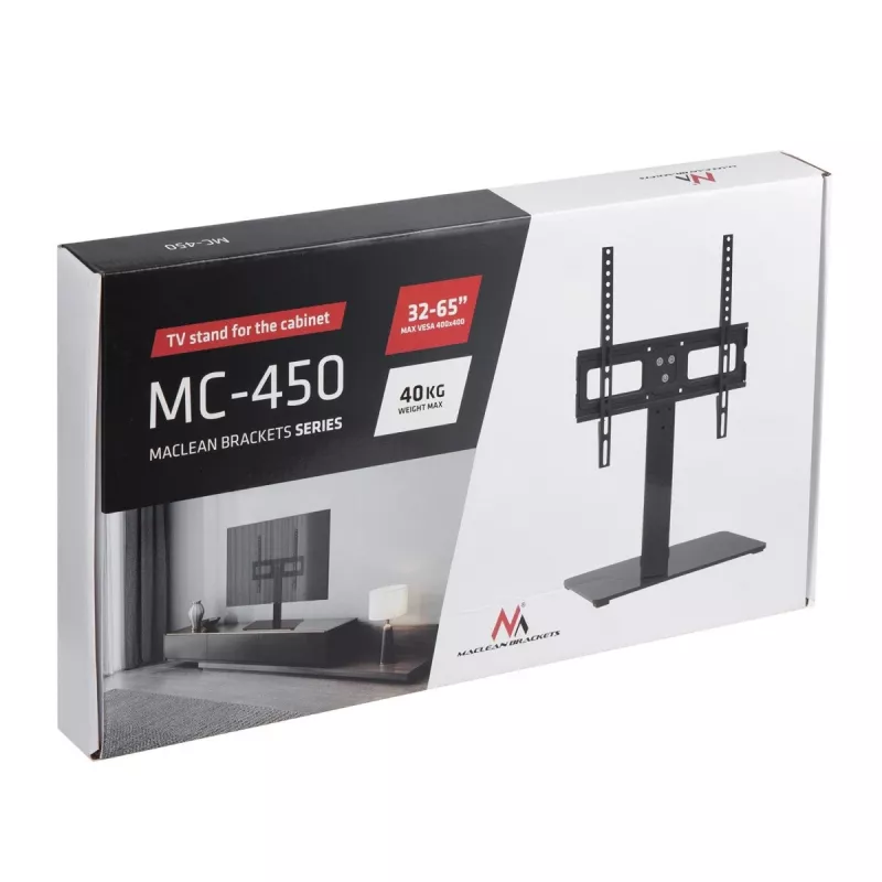 TV statīvs MACLEAN MC-450 32–65 collu televizoriem, maks. slodze 40 kg, VESA līdz 400×400, uz galda/virsmas