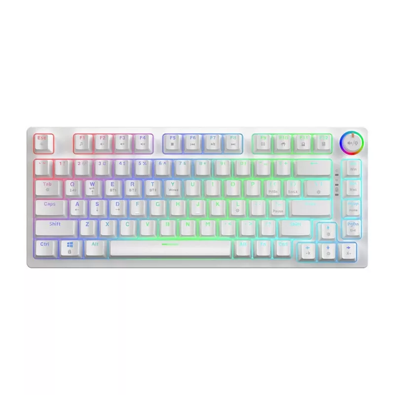 SAVIO PHENIX WHITE bezvadu mehāniskā tastatūra, Gateron Red Pro, ABS