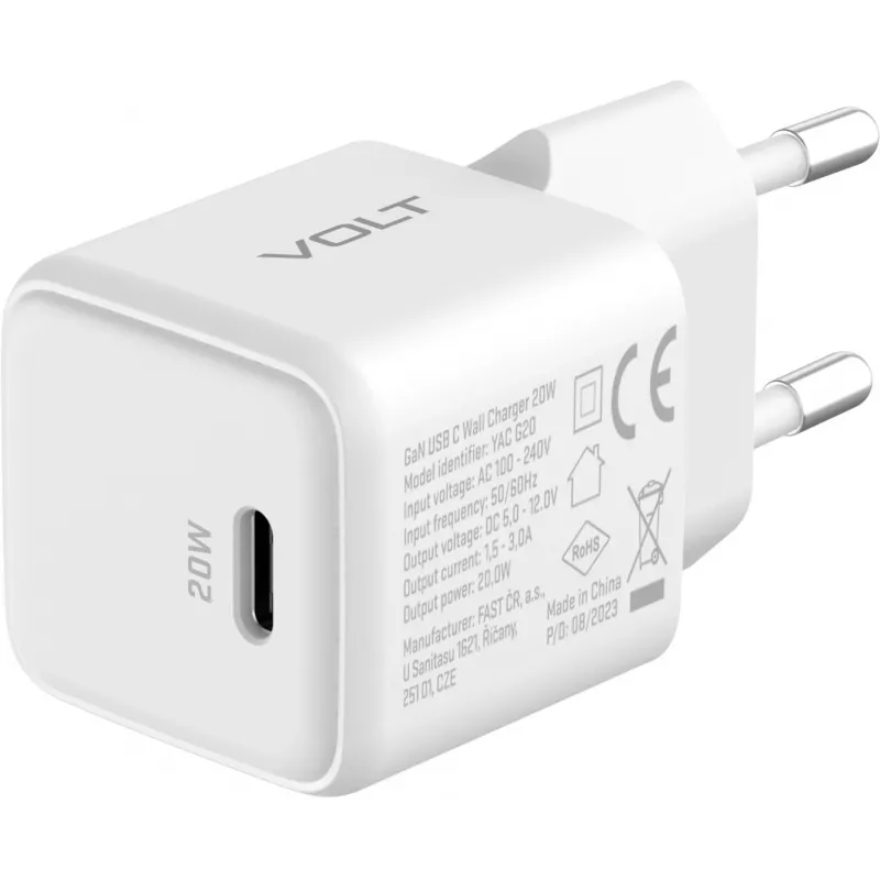 USB‑C sienas lādētājs YENKEE YAC G20 20W 3A Power Delivery