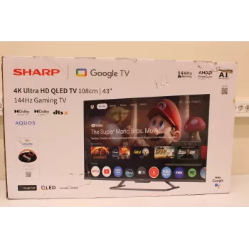 Smart TV Sharp 43HR7265E 43 collas (108 cm) 4K UHD LED, Google TV, Wi‑Fi, HDMI/USB/RJ45 — Melns — Bojāts iepakojums