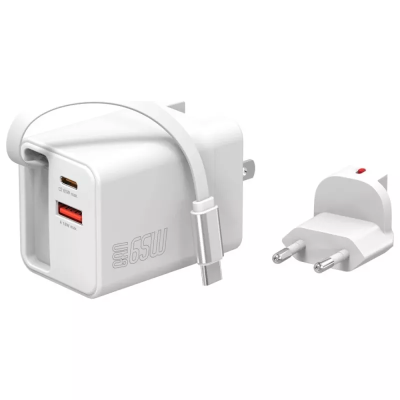 Iekštelpu USB-C/USB-A ātrais lādētājs 4smarts 541065 — Universāls AC 100–240V, Max 20V, 0,7 m kabelis, balts