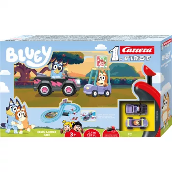 Sacīkšu trase CARRERA FIRST Bluey & Bingo Race bērniem – slot automašīnu startera komplekts