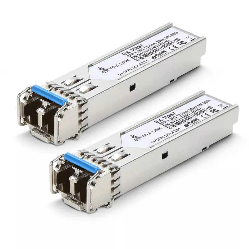 Extralink SFP 1.25G moduļu komplekts 2 gab., 1.25Gbps, LC/UPC, 1310nm, 20km, viena režīma, DOM