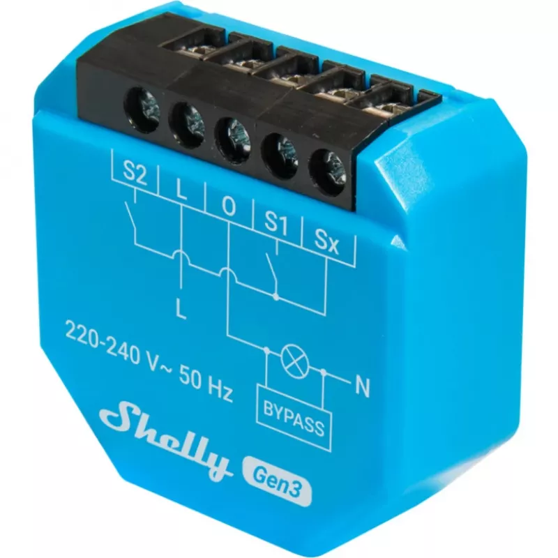 WiFi apgaismojuma kontrolieris Shelly Shelly_1L_Gen3 — 1 kanāla beznulles modulis, 220–240V, Wi‑Fi/Bluetooth, 802.11 b/g/n