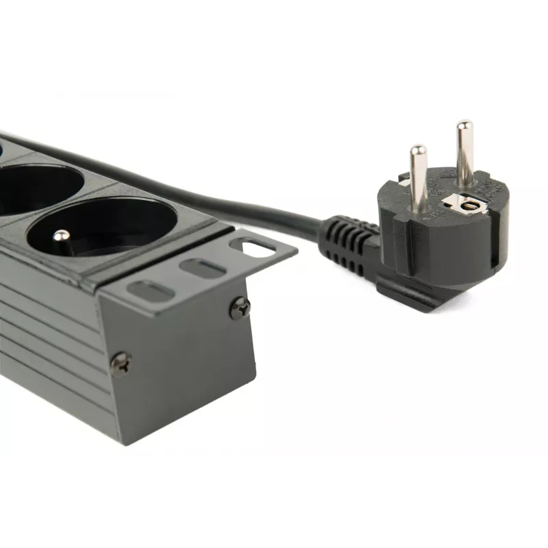 EnerGenie EG-PDU-014-F Rack Power Distribution Unit (8 FR ligzdas, 1U, 16A, Schuko spraudnis, 3m, melna krāsa)