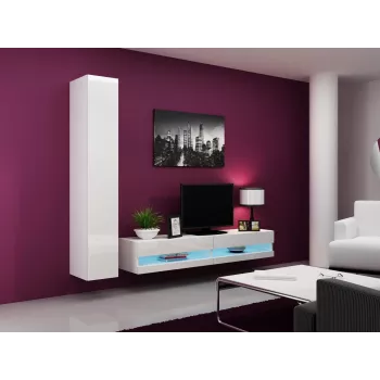 TV statīvs cama meble VIGO NEW 30/180/40, balta spīdīga virsma, skaidu plātne, 1800×400×300 mm