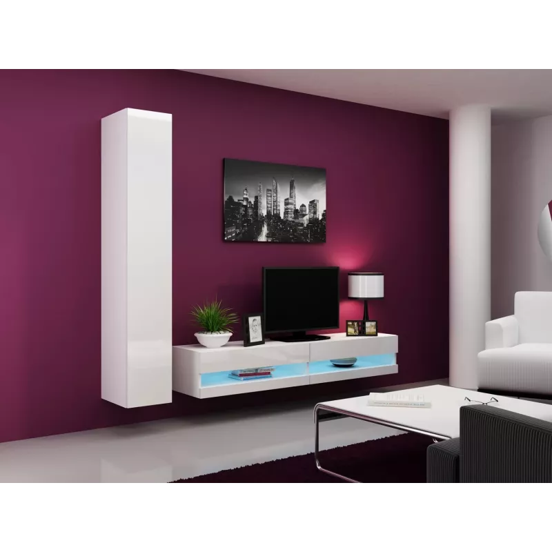 TV statīvs cama meble VIGO NEW 30/180/40, balta spīdīga virsma, skaidu plātne, 1800×400×300 mm