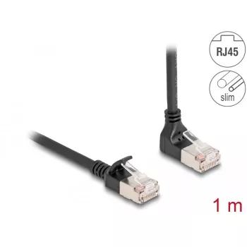 DeLOCK RJ45 tīkla kabelis Cat.6A S/FTP plāns 90° uz augšu vērsts leņķveida 1 m melns