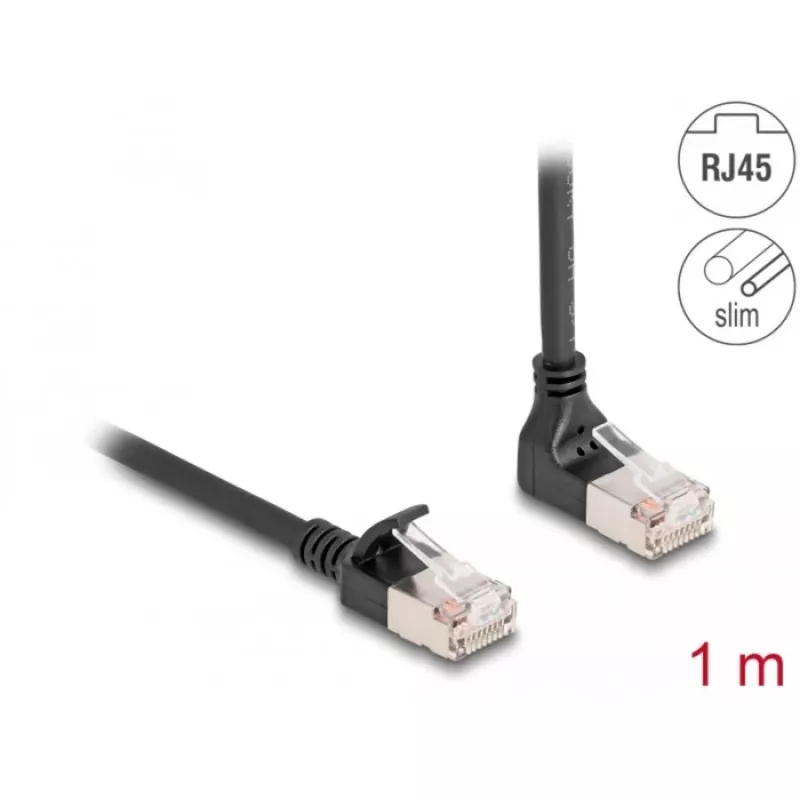 DeLOCK RJ45 tīkla kabelis Cat.6A S/FTP plāns 90° uz augšu vērsts leņķveida 1 m melns