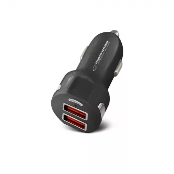 Automašīnas lādētājs ESPERANZA EZ110 melns — 12–24V ieeja, 2× USB-A 2.1A, Quick Charge 3.0, 36W
