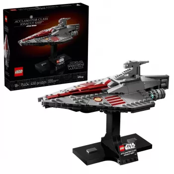 LEGO Star Wars Acclamator klases triecienkuģa komplekts 75404 — konstruēšanas komplekts, 450 detaļas, vitrīnas makets 130×150×230 mm