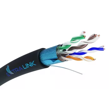 Tīkla kabelis Extralink vītā pāra CAT5E FTP (F/UTP) V2 āra 305 M melns