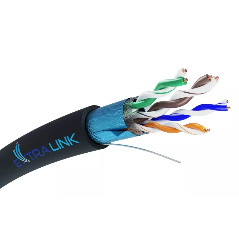 Tīkla kabelis Extralink vītā pāra CAT5E FTP (F/UTP) V2 āra 305 M melns