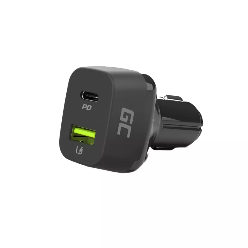 Automašīnas mobilās ierīces lādētājs zaļa Cell CAD33, 42 W, USB-C PD + USB-A QC3.0, 12/24 V ieeja, 5–12 V izeja