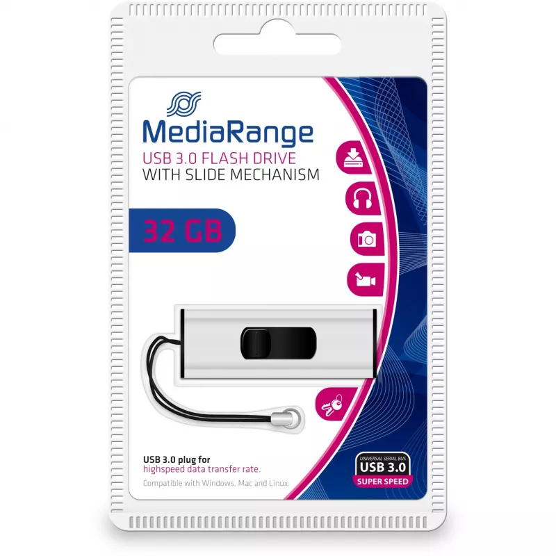 MediaRange SuperSpeed - USB zibatmiņa - 32GB - USB3.0 - Melns/Sudrabs (MR916)