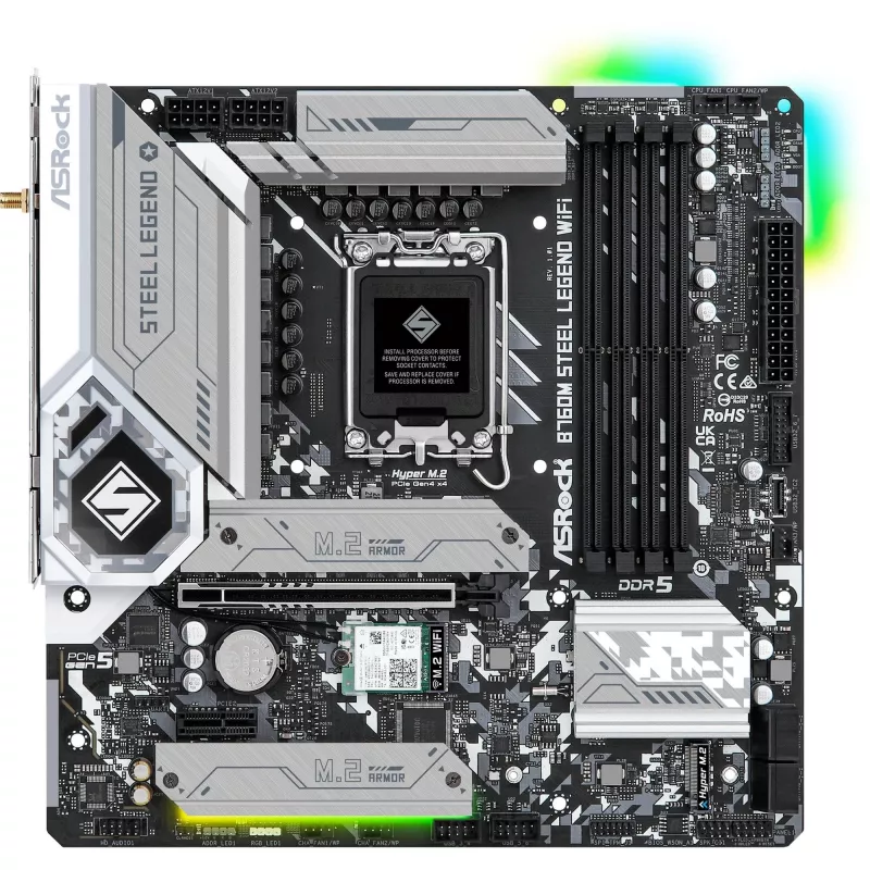 Mātesplate ASRock B760M Steel Legend WiFi — Intel B760, LGA 1700, micro ATX, DDR5, 4 DIMM, 128GB, Wi‑Fi 6E, 2.5Gb LAN