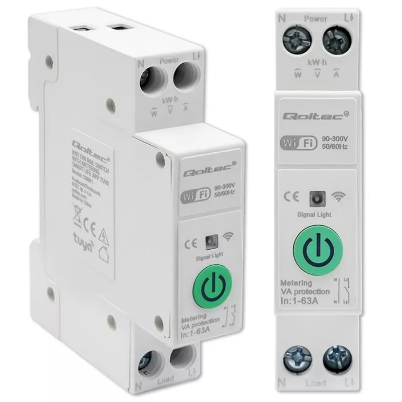 DIN-sliedes WiFi relejs QOLTEC 50881 — tīkla komutācijas relejs 63A elektrības instalācijām