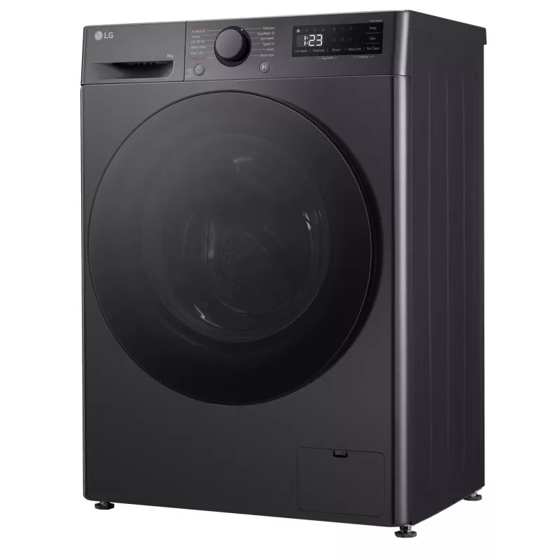 Veļas mazgājamā mašīna LG F2WR508S2M — ar priekšējo ielādi, 8 kg, 1200 apgr./min, A efektivitātes klase, 60×48 cm, LED, vidēji melna