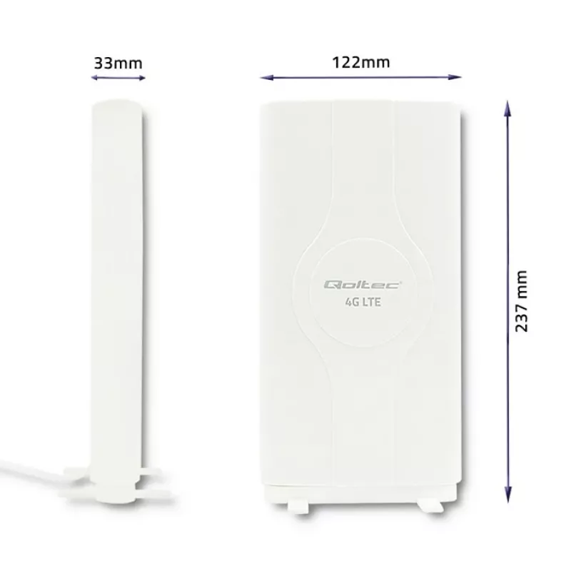 Daudzvirzienu antena QOLTEC 57013, 0.6–2.7 GHz, 30 dBi, vertikālā polarizācija, 50 Ω, balts ABS korpuss