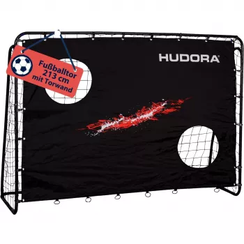 HUDORA futbola vārtu treneris ar atsitiena sienu, melns, motīvs Blur — modelis 76923