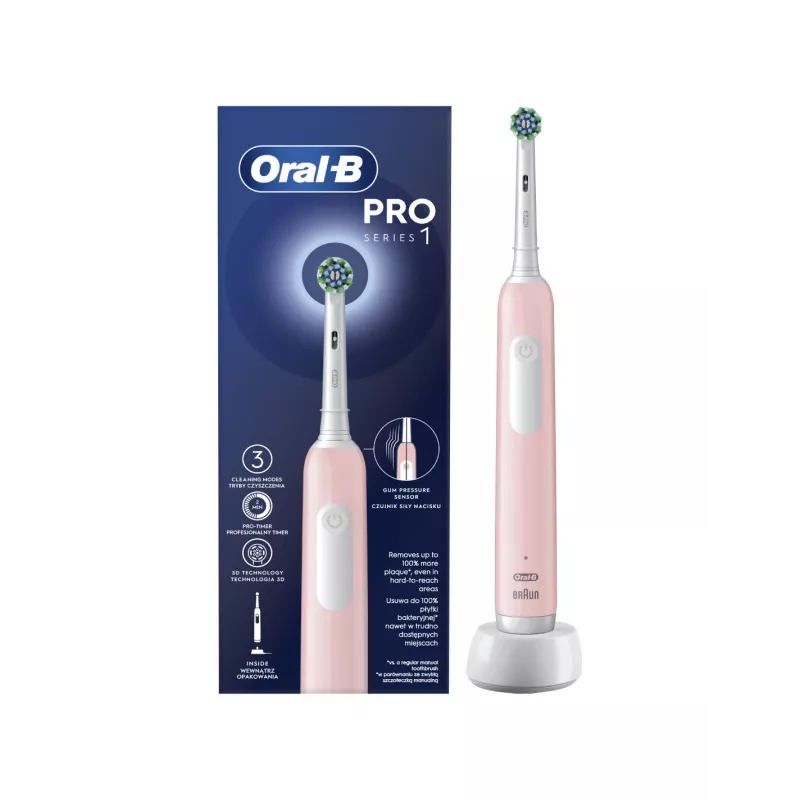 Oral-B Electric Toothbrush Pro Series 1 Cross Action Pieaugušajiem Uzlādējams Rozā Iekļauto birstes galviņu skaits 1 Zobu tīrīšanas režīmu skaits 3