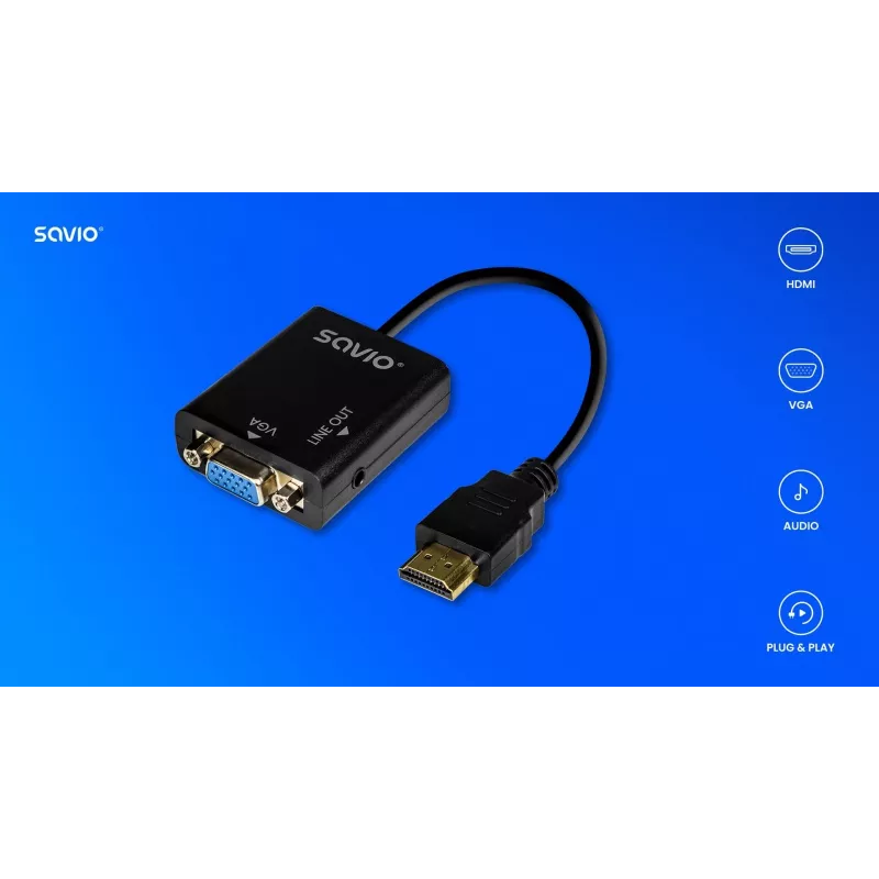 Adapter HDMI-VGA ar Audio AK-76 Savio SAVAK-76
