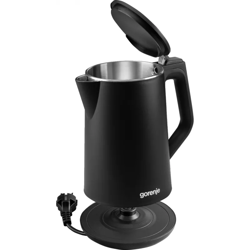 Elektriskā tējkanna Gorenje K15DWBK — 1,5 L, 2200 W, melna, pogu vadība, 360° pamatne