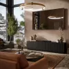 TV cabinet cama meble LIVERTI 2000x420x480 mm, Melns particle board top, Melns frame