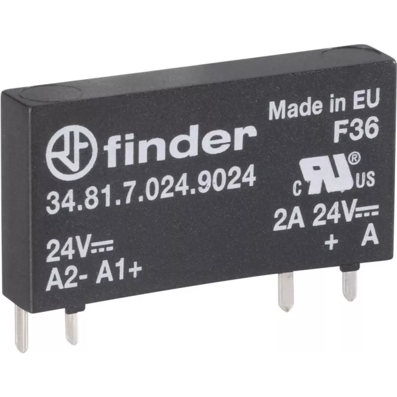 Finder cietvielu-PCB relejs, sērija 34 34.81.7.024.9024 slodzes strāva 2 A komutācijas spriegums 24 V/DC (34.81.7.024.9024)