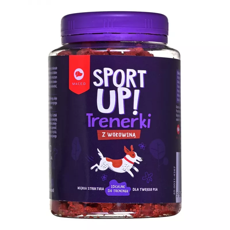 Suņu apmācības kārumi MACED Sport Up! Beef 300 g — liellopa gaļas garšas apmācības uzkodas pieaugušiem suņiem